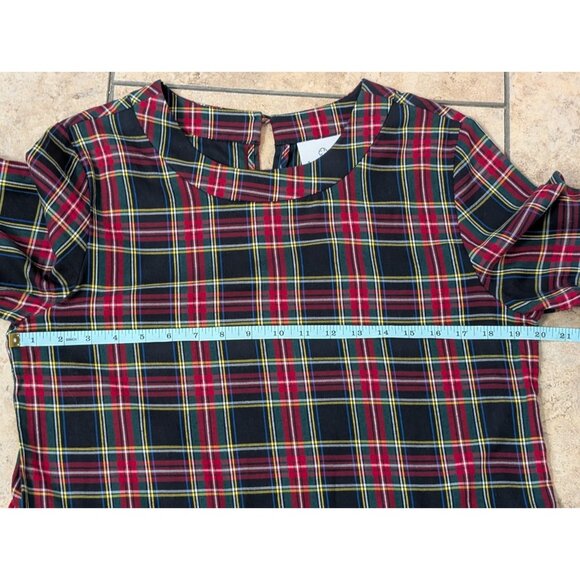 LaRoque Orginal Tartan Print Peplum Ruffle Short Sleeve Top Sz L Preppy Holiday - Picture 7 of 9
